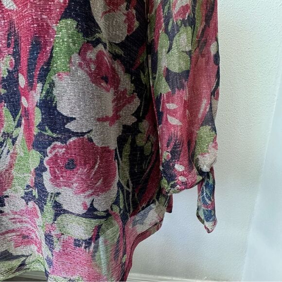 Y2K Metallic Floral Tunic Shirt Pullover QVC Loose Fitting - Picture 9 of 13
